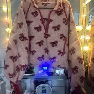 Bow Cozy Pink and Red Fleece Pullover
